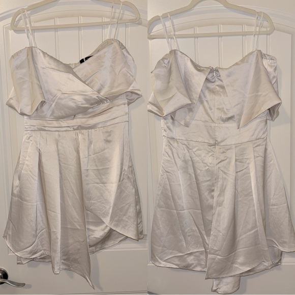 NWOT Lulus Always Celebrating Ivory Satin Off-the-Shoulder Mini‎ Dress - Picture 6 of 9